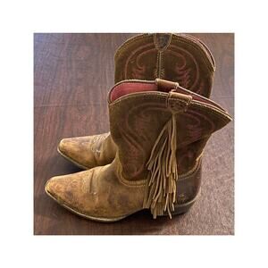 Ariat Girls Fringe Western Cowboy Boots Brown Leather US 2 Youth Cowgirl Western